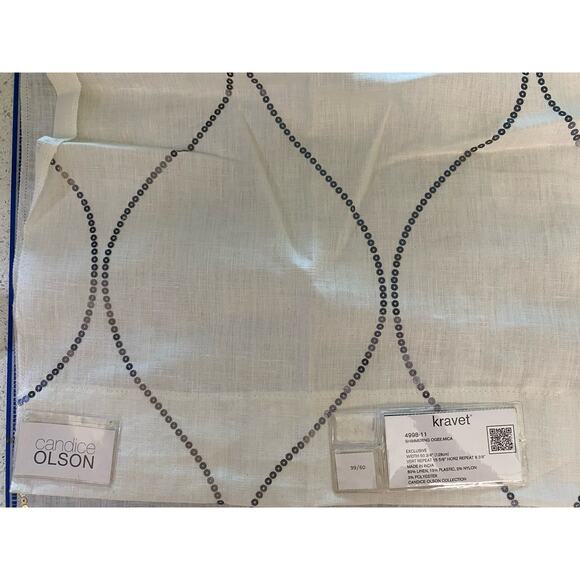 2 Candice Olson Fabric Samples Gold Silver Sequined Linen Blend Shimmering Ogee - Picture 2 of 5